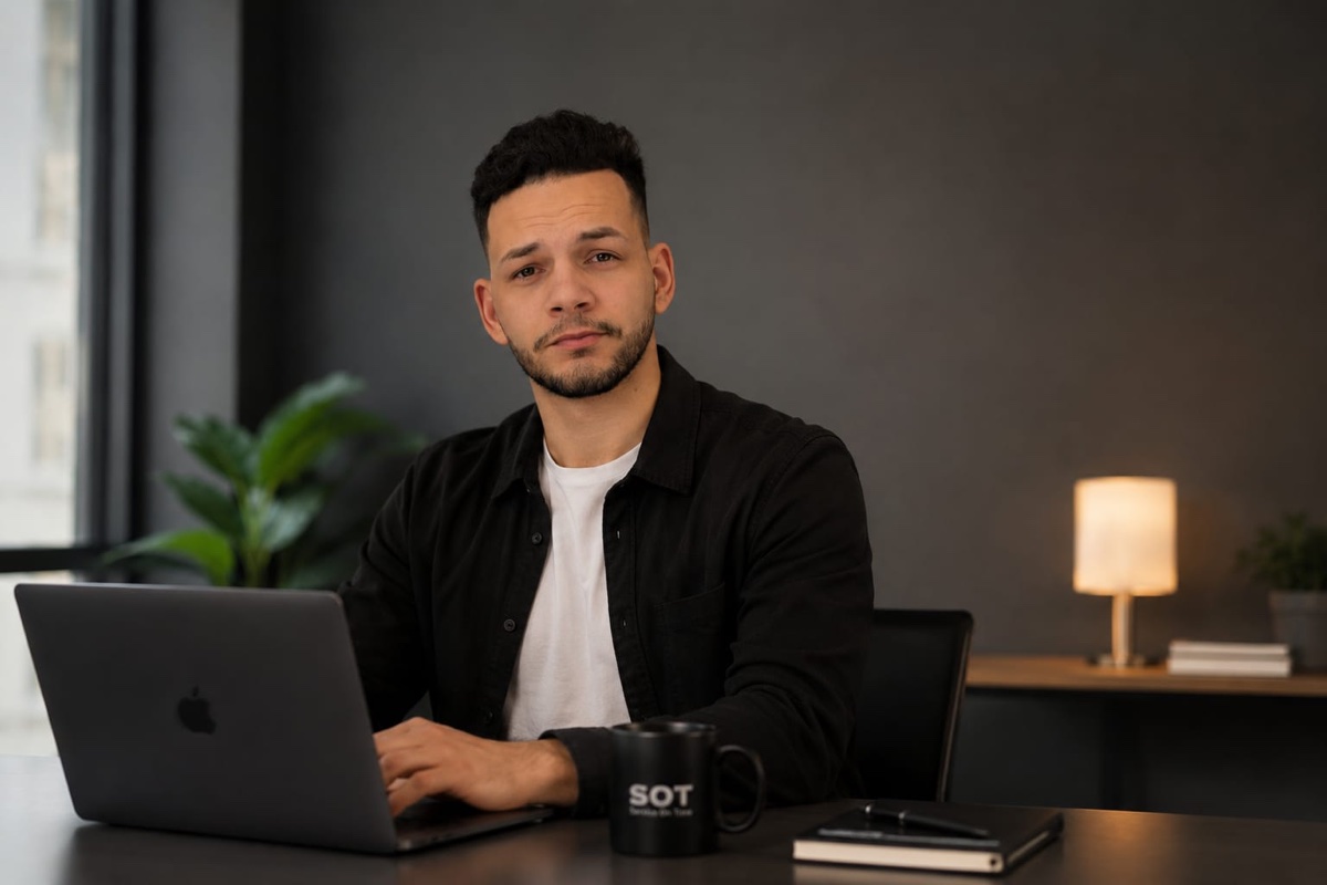 Daniel Domínguez working at his desk